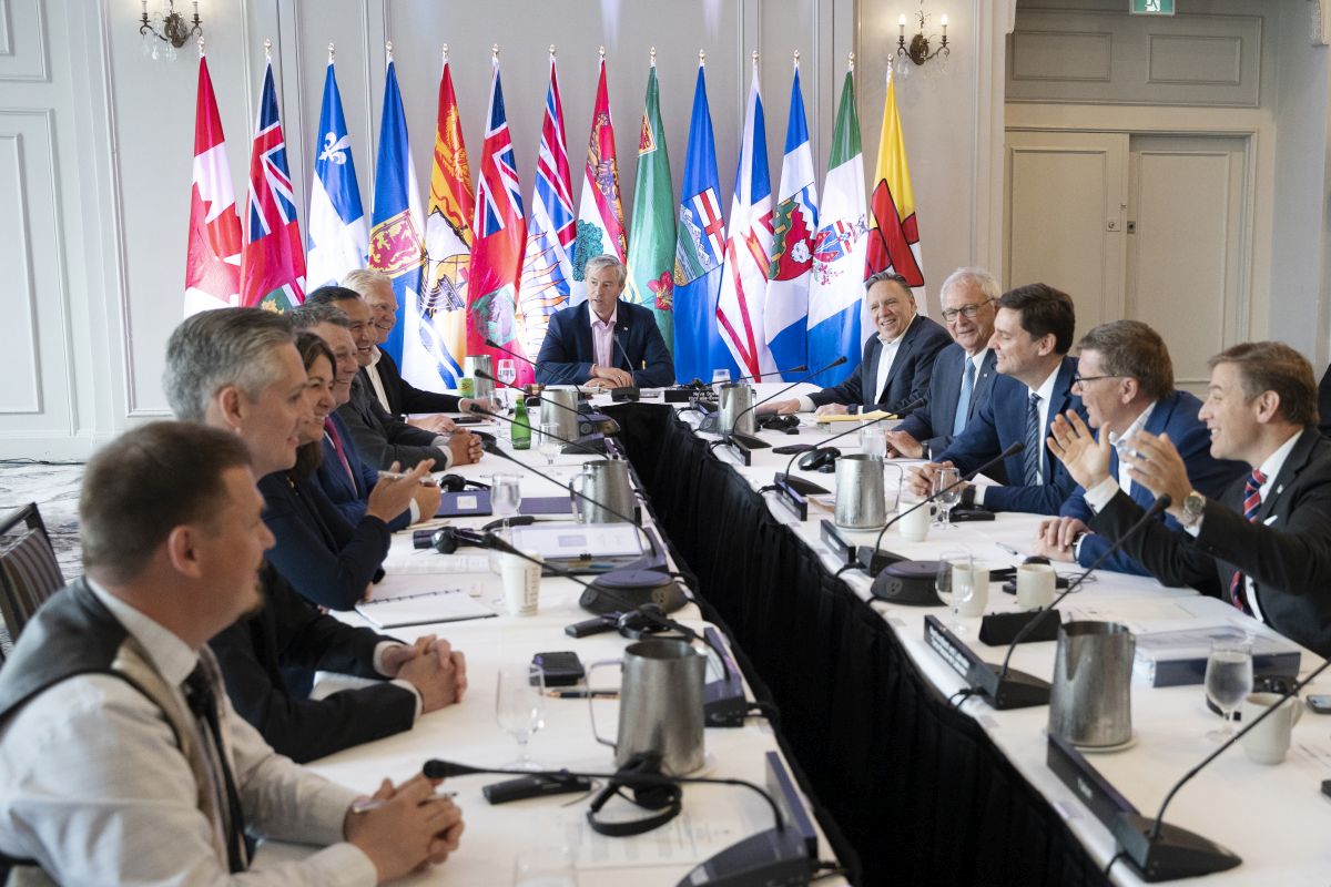 Canada's premiers take part in a photo opportunity during the Council of the Federation meetings in Halifax on Tuesday, July 16, 2024.