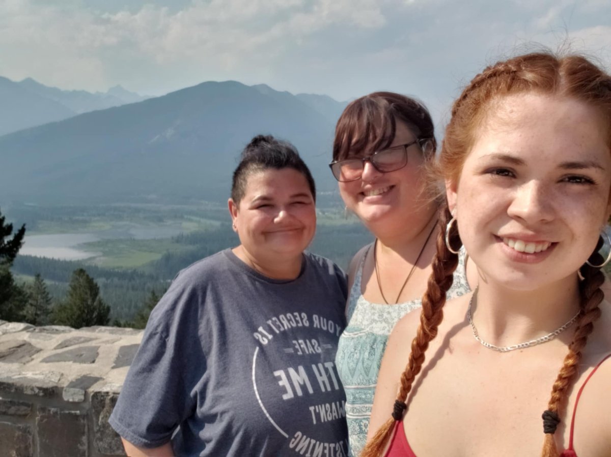 Cheyenne Ritchy (right) stands with her family members Georgette Dryden (centre) and Nicole Gladue (left). Gladue died in an accident on July 5 while Dryden is in hospital.