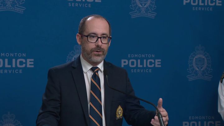 Ron Anderson, the EPS' chief innovation and strategy officer, speaks at a news conference in Edmonton on July 31, 2024.