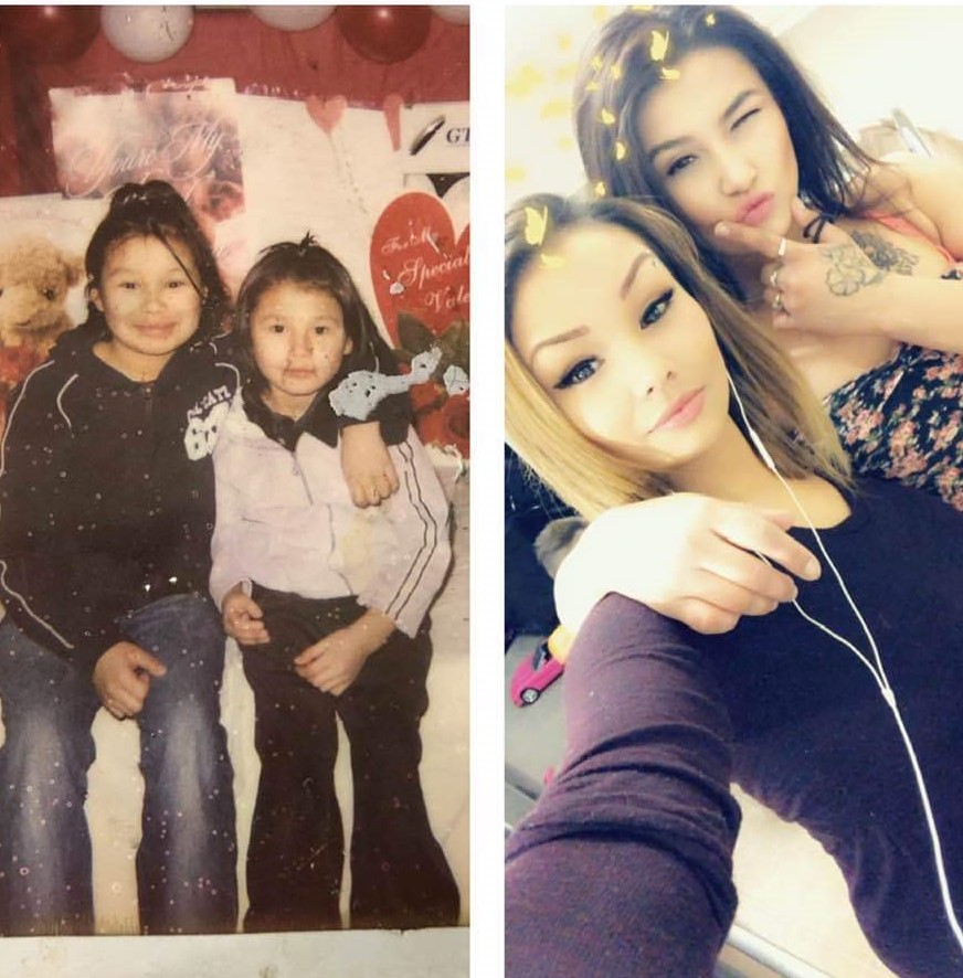 Photos of Nicole Frenchman and her sister Sarah Frenchman. Nicole is seen on the right side in both photos. She has not been seen since July 2021 when she was dropped off on Whyte Avenue in Edmonton. The first photo is from 2009 and the second one is from 2019.