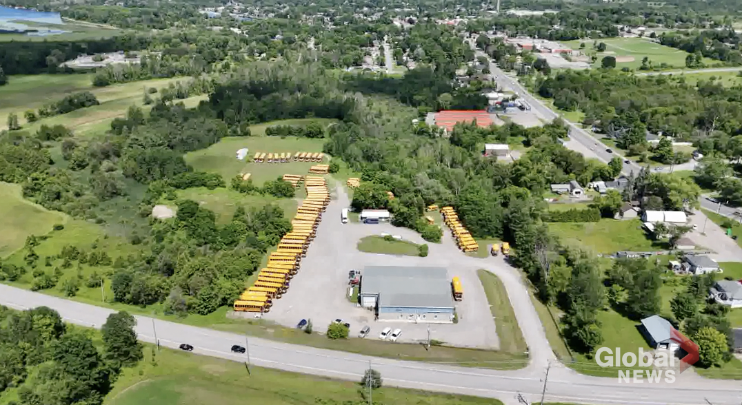 An aerial view of Hamilton Bus Line in Lakefield, Ont.