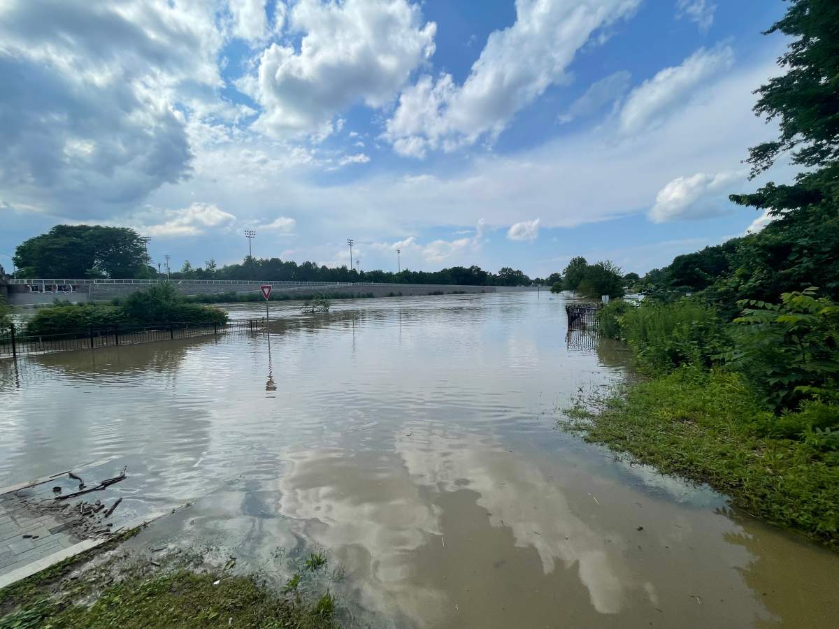 Harris Park, the intended grounds for the Great Outdoors Comedy Show, submerged underwater.
