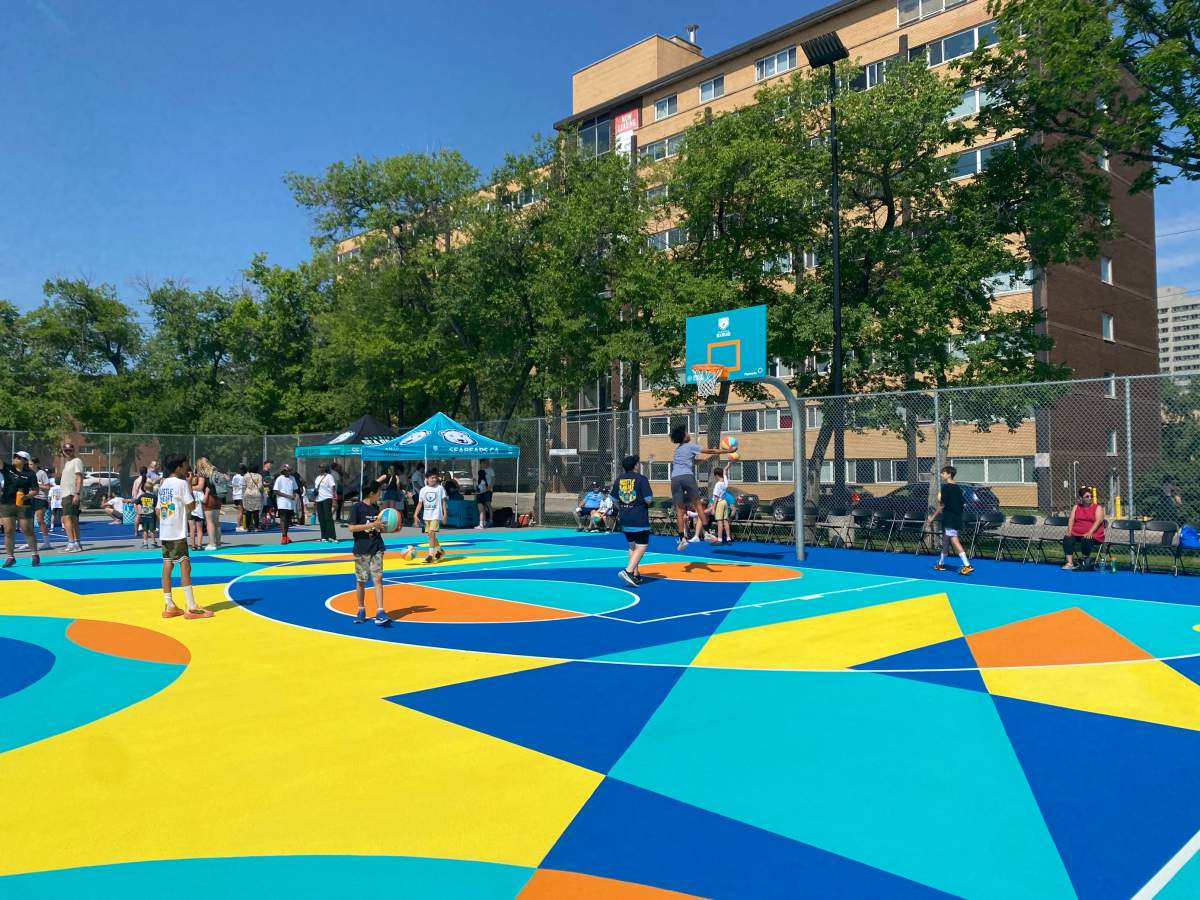 Photo of revamped basket ball court in River avenue, Winnipeg.