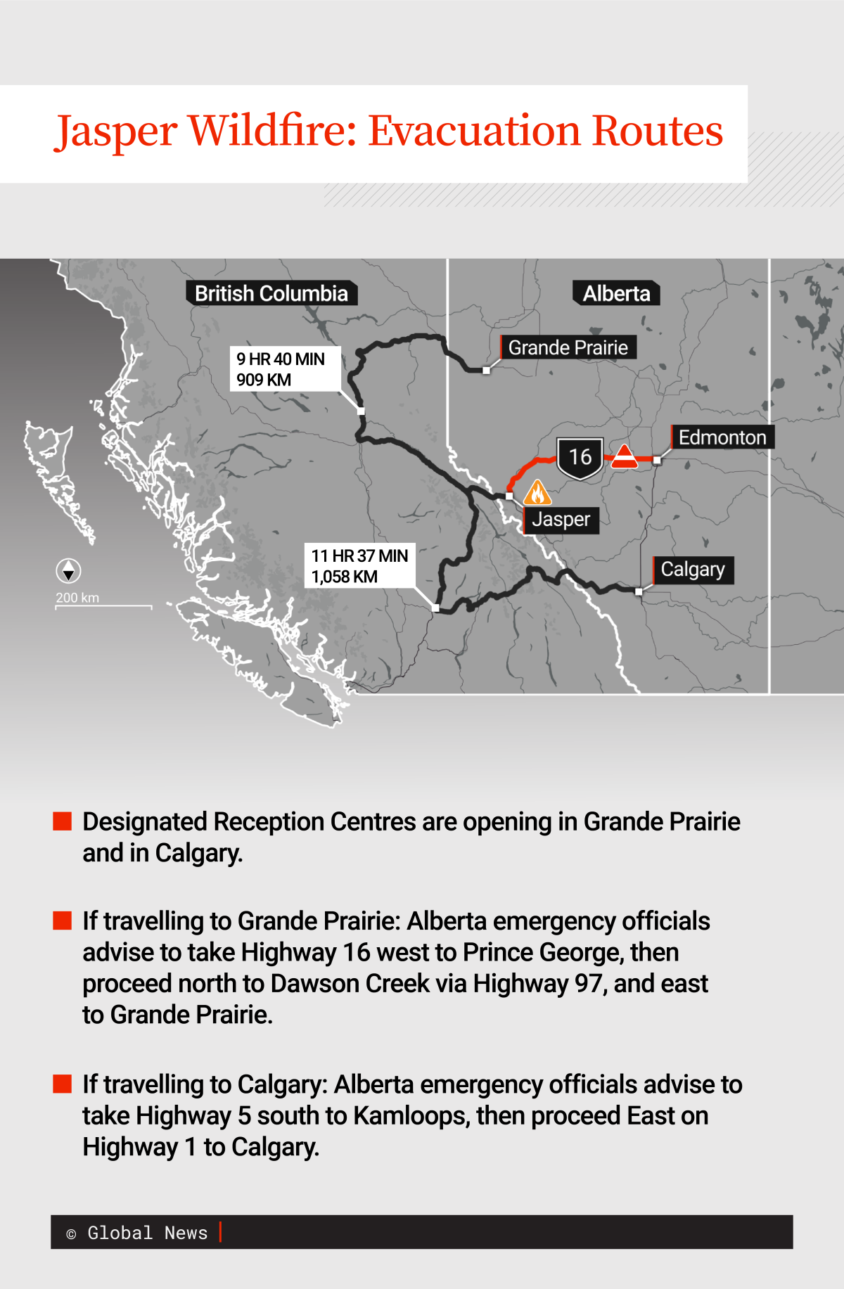 An emergency evacuation order was issued for Jasper and jasper National Park on Monday night.