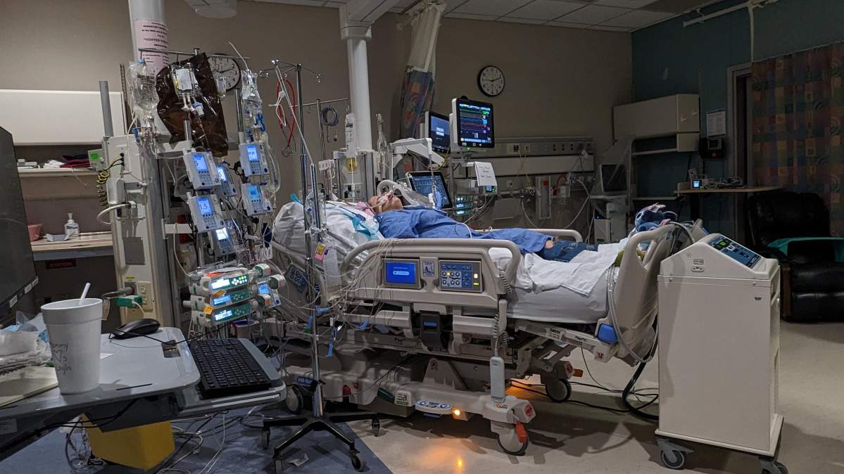 Layla in hospital following the crash. Photo submitted by the Mitchell family via LHSC.