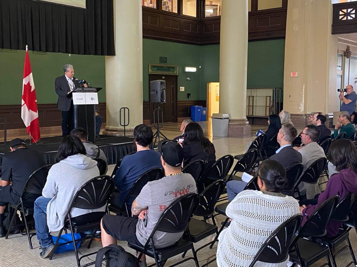 Dan Vandal makes an infrastructure announcement at the Neeginan Centre in Winnipeg.