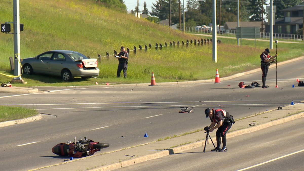 Calgary police told Global News that officers were called to a motorcycle crash in the area of 14th Street Northwest and 64th Avenue Northwest just before 7:30 a.m. on July 8, 2024.