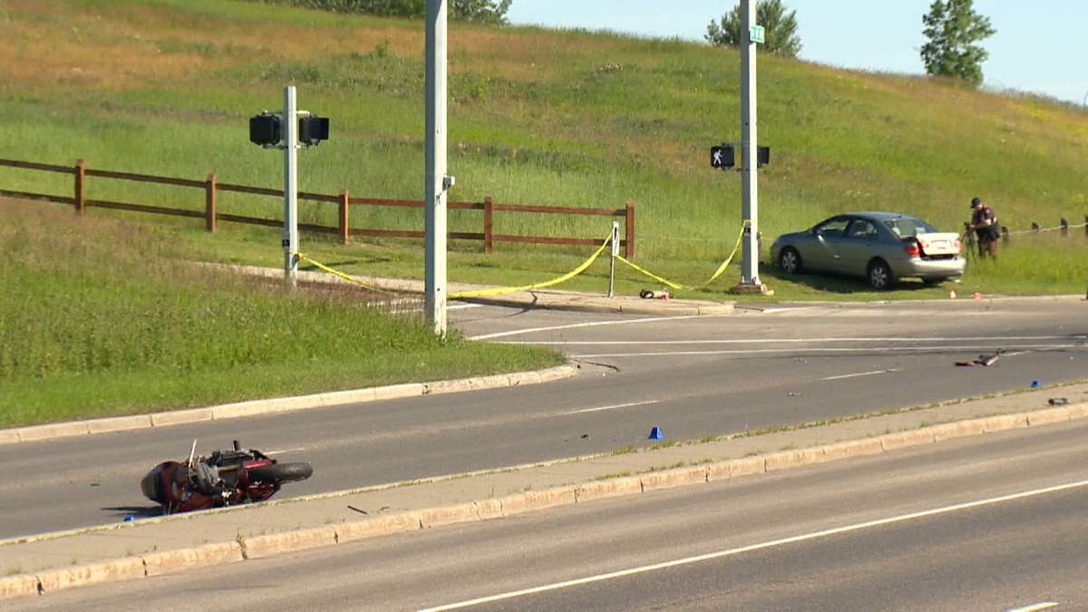 Calgary police told Global News that officers were called to a motorcycle crash in the area of 14th Street Northwest and 64th Avenue Northwest just before 7:30 a.m. on July 8, 2024.