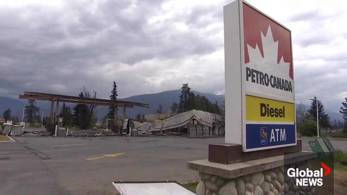 A burnt Petro-Can gas station in Jasper, Alta on Friday, July 26,