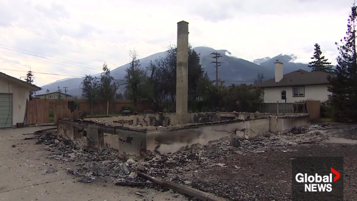 The foundation of a burnt-down home in Jasper, Alta on Friday, July 26, 2024.