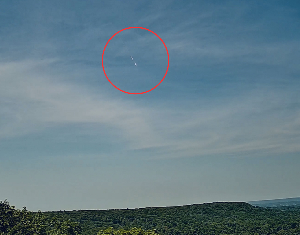 A fireball meteor soared over the heads of New Yorkers' on July 16, 2024 and was visible to people all over the northeastern seaboard of the U.S. This still was taken from a video shared by eyewitness Mark K. in Northford, Connecticut.
