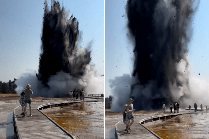 Yellowstone hydrothermal explosion sends tourists running from smoke, debris
