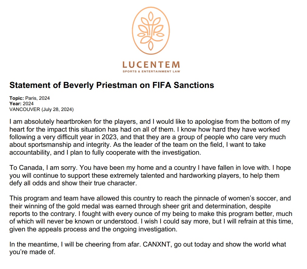 A written statement on behalf of Bev Priestman.