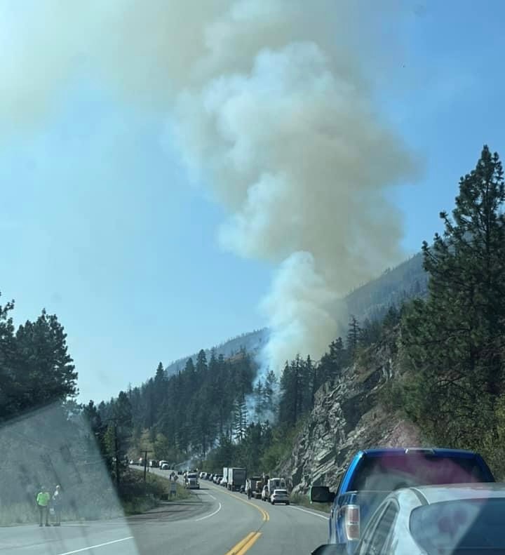 Highway 97 is closed near Peachland as crews work to douse a fire.