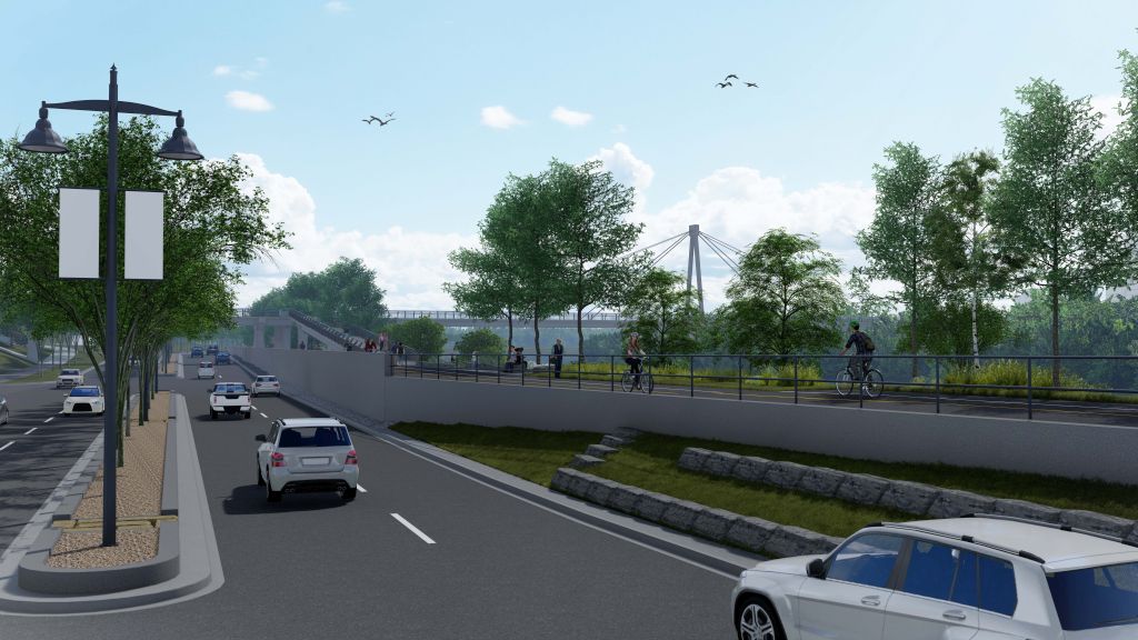 A rendering of the permanent concrete wall of the Sunnyside Flood Barrier near the Prince’s Island pedestrian bridge.