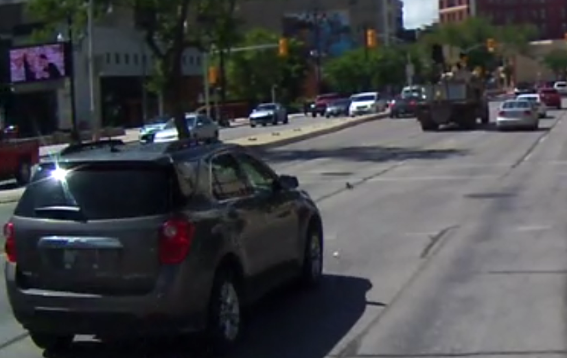 Winnipeg police are looking for the driver of this vehicle, which they say was involved in a hit-and-run incident last month.