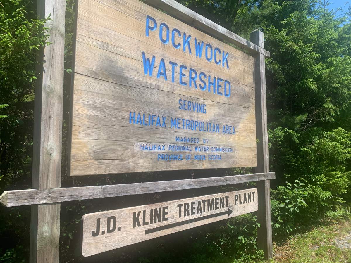 The sign for the J.D. Kline Treatment Plant, which treats water from the Pockwock Lake, where an electrical issue has allowed a limited amount of unchlorinated water to enter the Halifax-area’s water system.