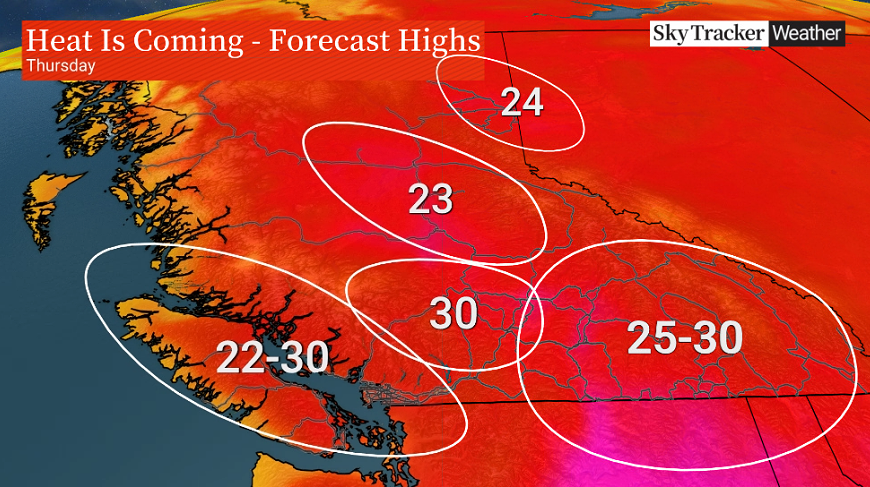 A look at some of the temperatures across B.C. on Thursday, July 4.