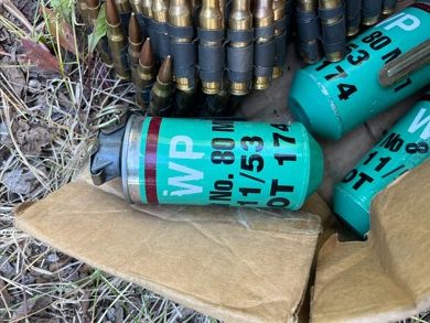 White phosphorous grenades seized from a property in Mountain View County on July 25, 2024.