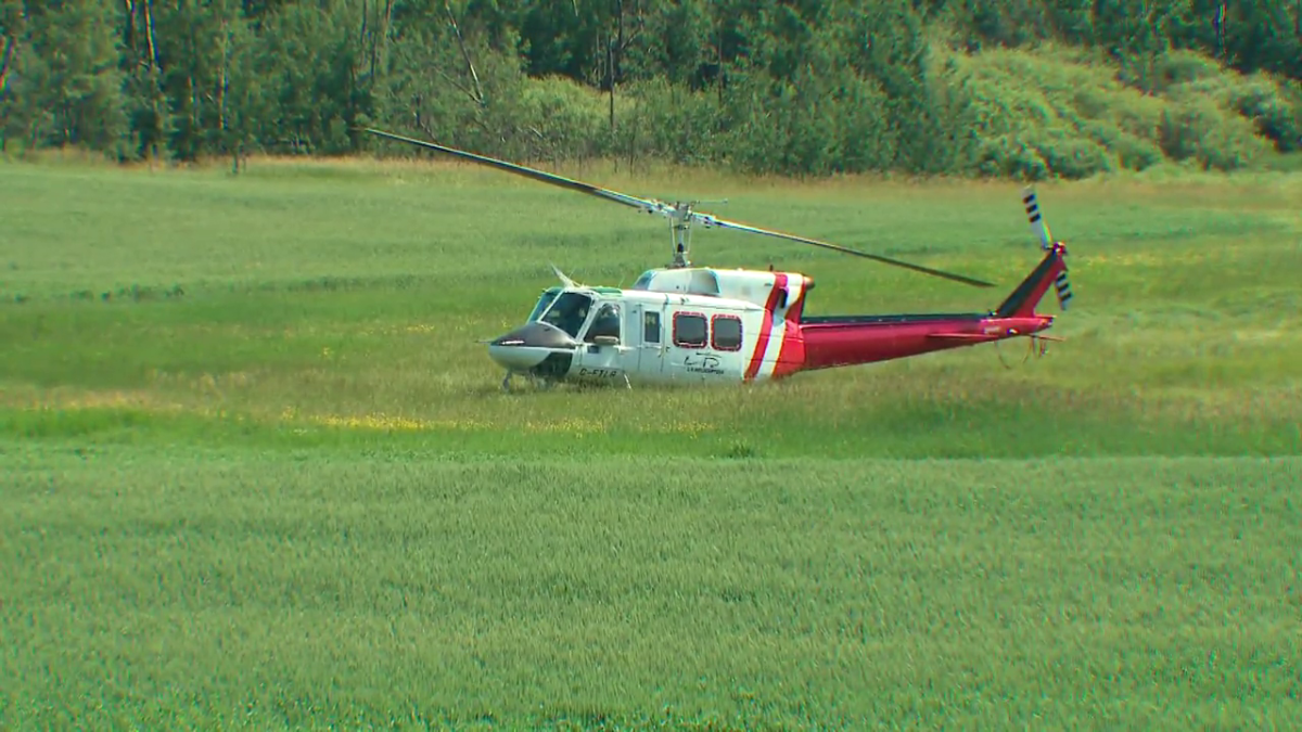 A Bell 212 helicopter landed safely after colliding midair with a Cessna 172 northwest of Edmonton Tuesday, July 9, 2024.