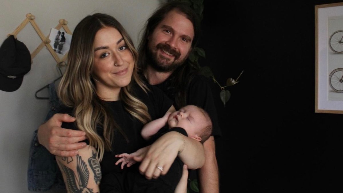 An undated photo of Ryan Brodziak, his wife Bailey and his baby son Ozzy