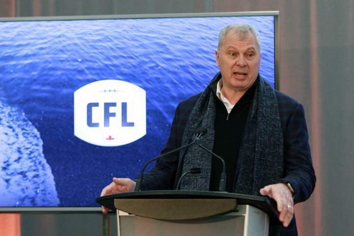 CFL Commissioner Randy Ambrosie announces that the BC Lions will be hosting the Ottawa Redblacks on August 31, 2024 at Royal Athletic Park during a press conference at the Victoria Conference Centre in Victoria, B.C., on Wednesday, November 29, 2023.