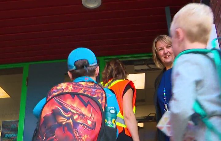 Students arrive at Centennial School in Edmonton on Aug. 29, 2024 for the first day of the new school year.