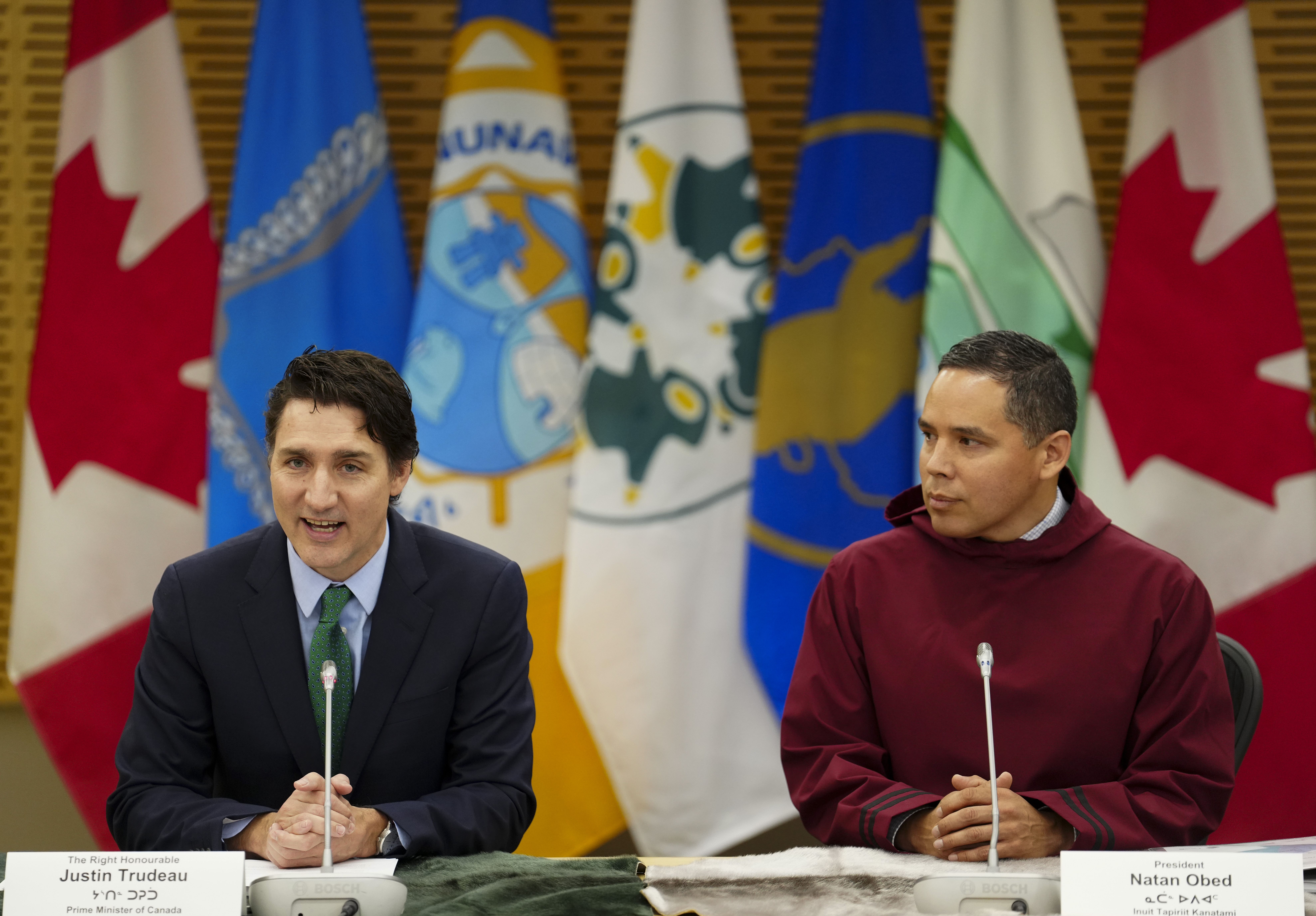 Prime Minister Justin Trudeau and the President of the Inuit Tapiriit Kanatami, Natan Obed in Ottawa on May 9, 2024. Obed told Global News, these practices are the “next stage of colonization."