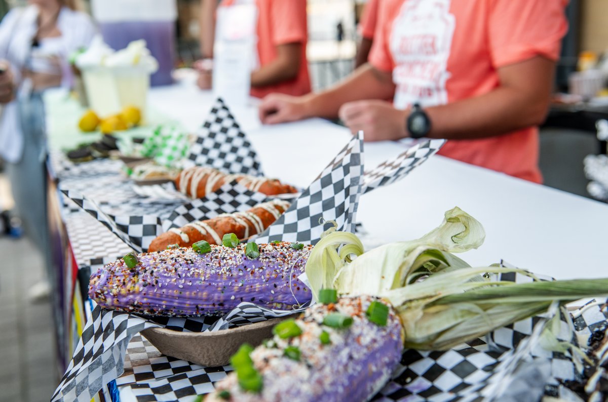 Ube sesame street corn is pictured on media preview day at the Canadian National Exhibition in Toronto on Wednesday, Aug. 14, 2024.