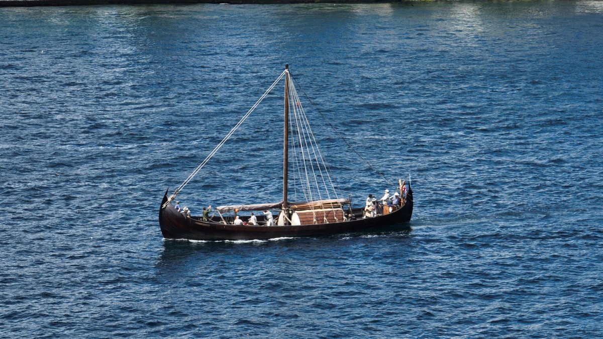 File photo of a replica Viking ship named the 'Saga Farmann,' taken on August 1, 2023.