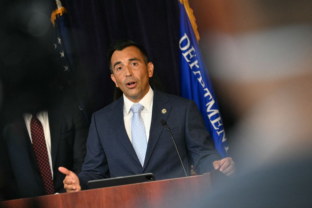 U.S. Attorney for the Central District of California, Martin Estrada, speaks during a press conference on August 15, 2024, announcing arrests in the death of "Friends" actor Matthew Perry, in Los Angeles. Investigators have charged five people in connection with Perry's death. "These defendants took advantage of Mr. Perry's addiction issues to enrich themselves. They knew what they were doing was wrong. They knew what they were doing was risking great danger to Mr. Perry, but they did it anyways," said Estrada.