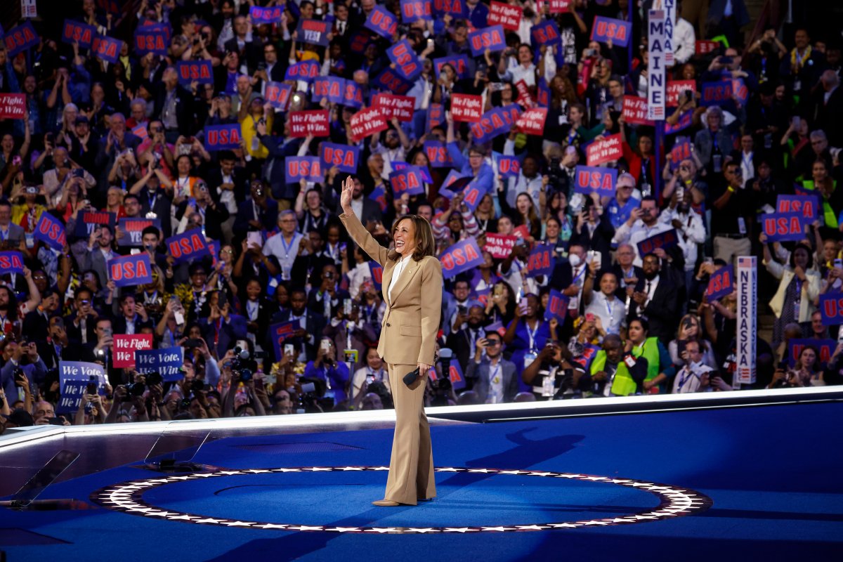 Democratic presidential candidate, U.S. Vice President Kamala Harris speaks onstage during the first day of the Democratic National Convention at the United Center on August 19, 2024 in Chicago, Illinois.