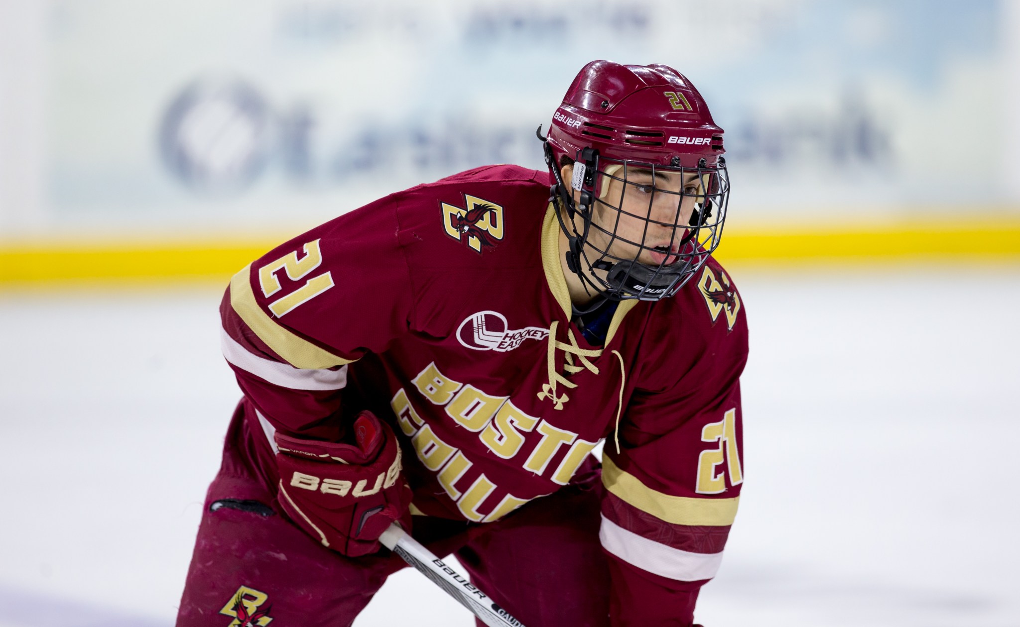 Matthew Gaudreau #21 of the Boston College Eagles skates against the Massachusetts Lowell River Hawks during NCAA hockey at the Tsongas Center on February 27, 2016 in Lowell, Massachusetts. Gaudreau was killed by a suspected drunk driver when he and his brother Johnny Gaudreau were riding their bikes in New Jersey Thursday, Aug. 29, 2024.