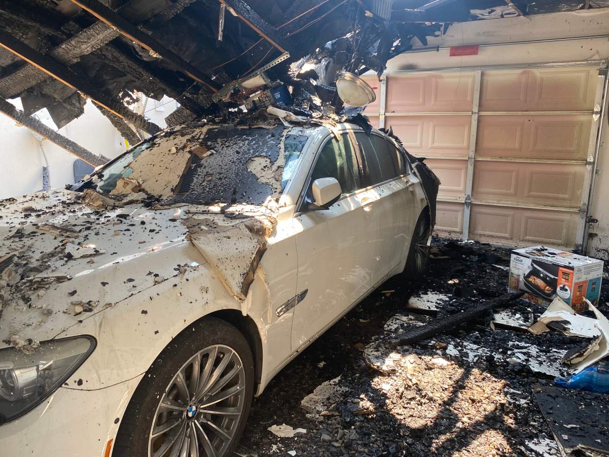 A look at a car in someone's garage that was damaged due to the fire in Dunbar on Tuesday night.