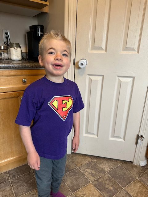 Emmett in his Sanfilippo Syndrome warrior T-shirt.