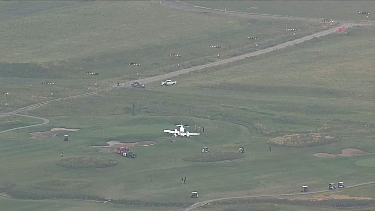A pilot walked away without injury after a small plane crashed at Calgary's Wingfield Golf Club Friday, Aug. 16, 2024.