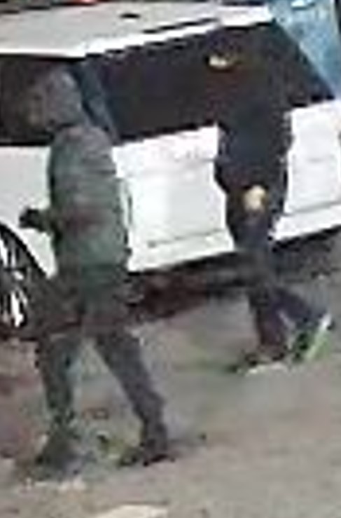 Security video of two suspects in an alleged shooting and attempted arson linked to recent extortion attempts.