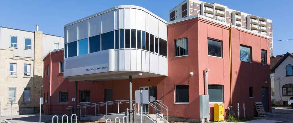 Front of the Sanguen Consumption and Treatment Site building on Duke Street in Kitchener, one of 10 sites in Ontario slated to close to meet new rules regarding location of these sites near school and daycare centres.