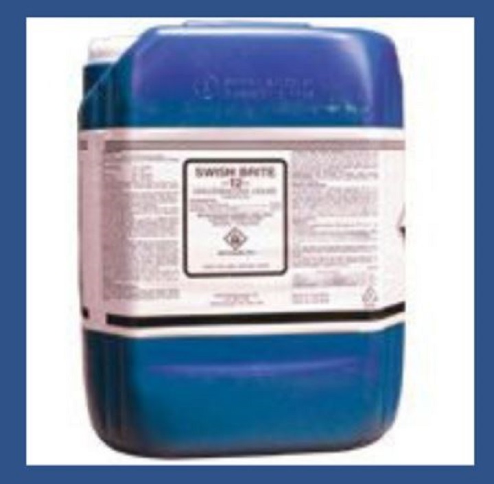 DRPS release image of a blue Swish Brite container, a powerful industrial cleaner.