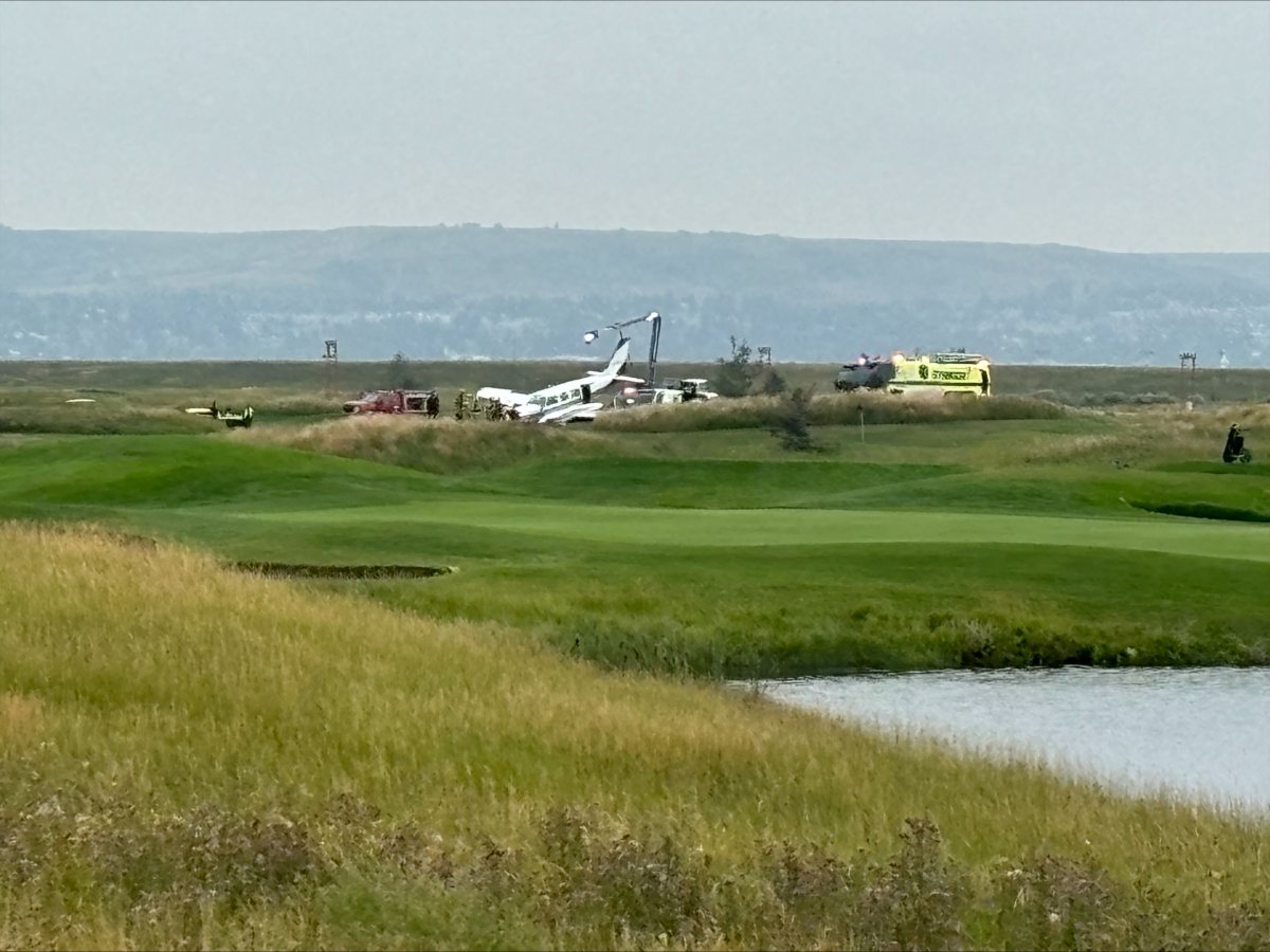 A pilot walked away without injury after a small plane crashed at Calgary's Wingfield Golf Club Friday, Aug. 16, 2024.