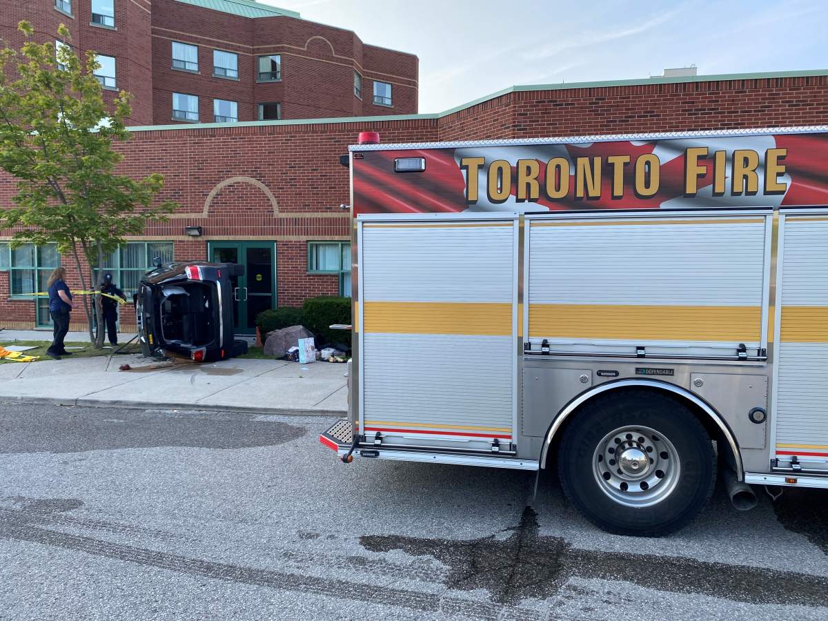 Image of a vehicle that crashed in front of a building on Neilson Road on Aug. 13, 2024.