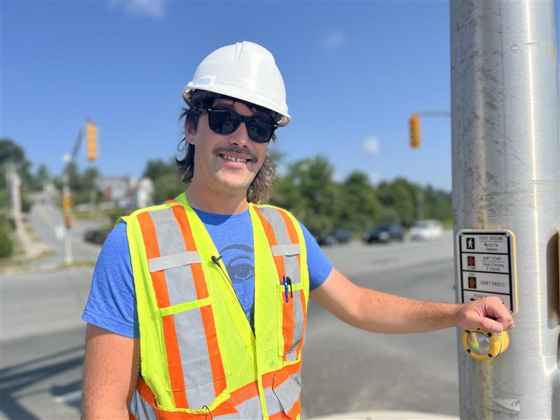 Kyle Miller poses of his portrait at an ‘exclusive pedestrian phase’ at the intersection of Beaver Bank Rd. and Old Sackville Rd. in Lower Sackville, NS.