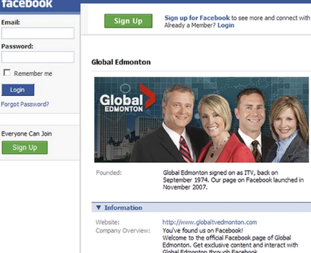 Global Edmonton goes social with the launch of its official Facebook page in November 2007.