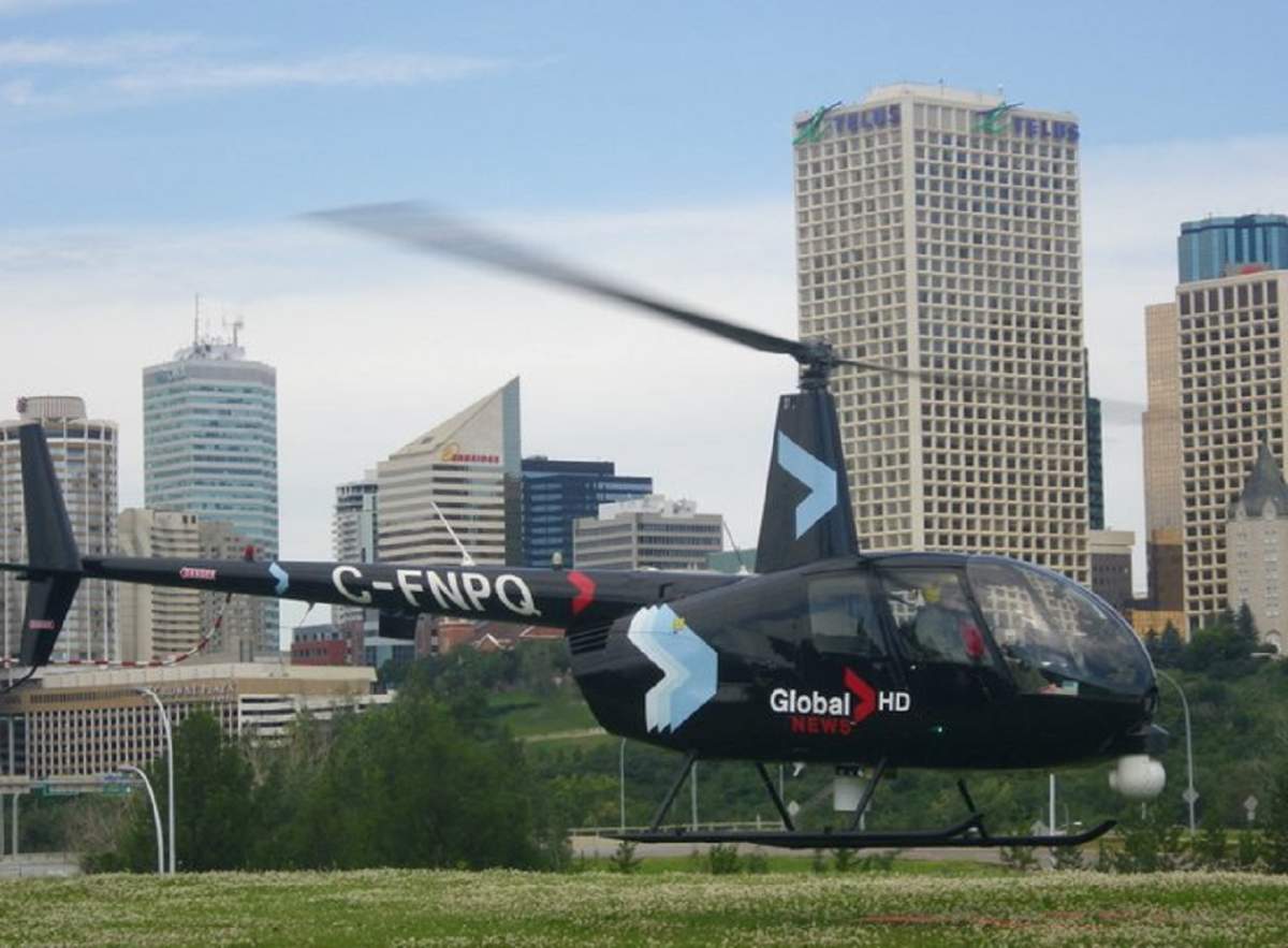 Global 1, Edmonton's first and only television news helicopter, is introduced to audiences in 2007.