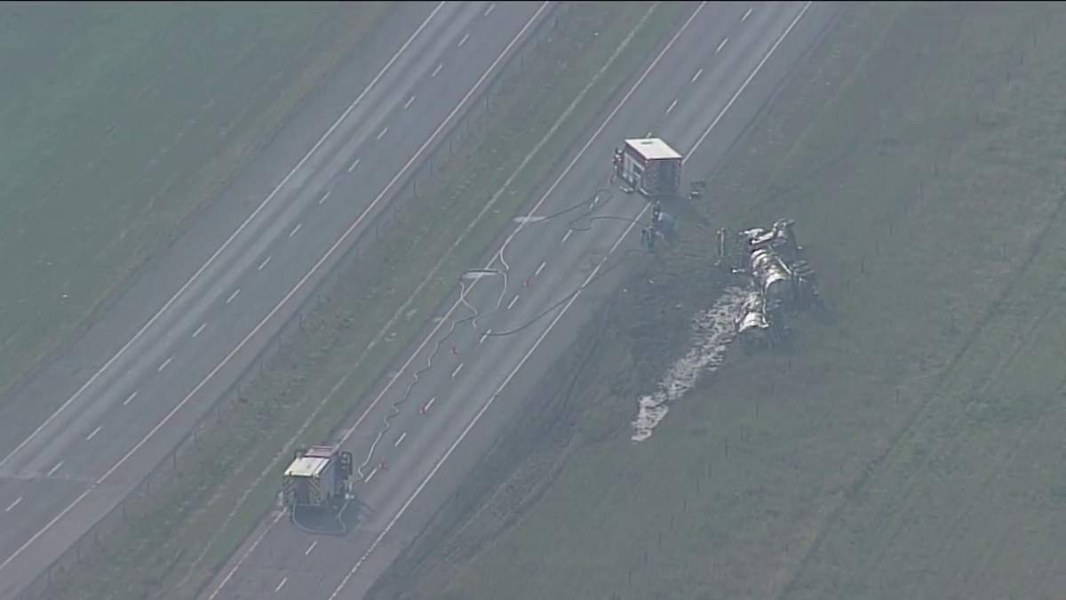 One person is dead after a crash involving a semi on Highway 2 northwest of Nanton, Alta., Wednesday, Aug. 14, 2024.