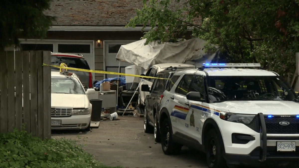 RCMP at the scene of a fatal shooting in Langley on Friday, Aug. 2, 2024.