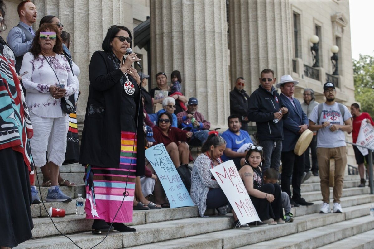 Grand Chief of Assembly of Manitoba Chiefs Cathy Merrick spoke to supporters at a rally at the Manitoba Legislature in 2023. Merrick of the Assembly of Manitoba Chiefs will lie in state at the provincial legislature following her sudden death. THE CANADIAN PRESS/John WoodsGrand Chief of Assembly of Manitoba Chiefs (AMC) Cathy Merrick speaks to supporters as they gather at a rally for provincial funding to search two landfills for the bodies of Mercedes Myron and Morgan Harris and other missing people at the Manitoba Legislature in Winnipeg, Wednesday, June 14, 2023. Merrick will lie in state at the provincial legislature following her sudden death on Friday.