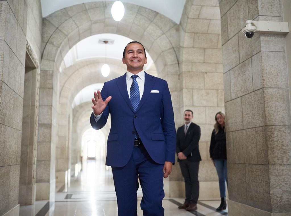 Manitoba Premier Wab Kinew the day after his election victory in Winnipeg on Oct. 5, 2023. Kinew's NDP government, approaching the first anniversary of its win, is facing a fiscal squeeze as it tries to fulfil promises to cut living costs, give more money to public sector workers and eliminate chronic deficits.