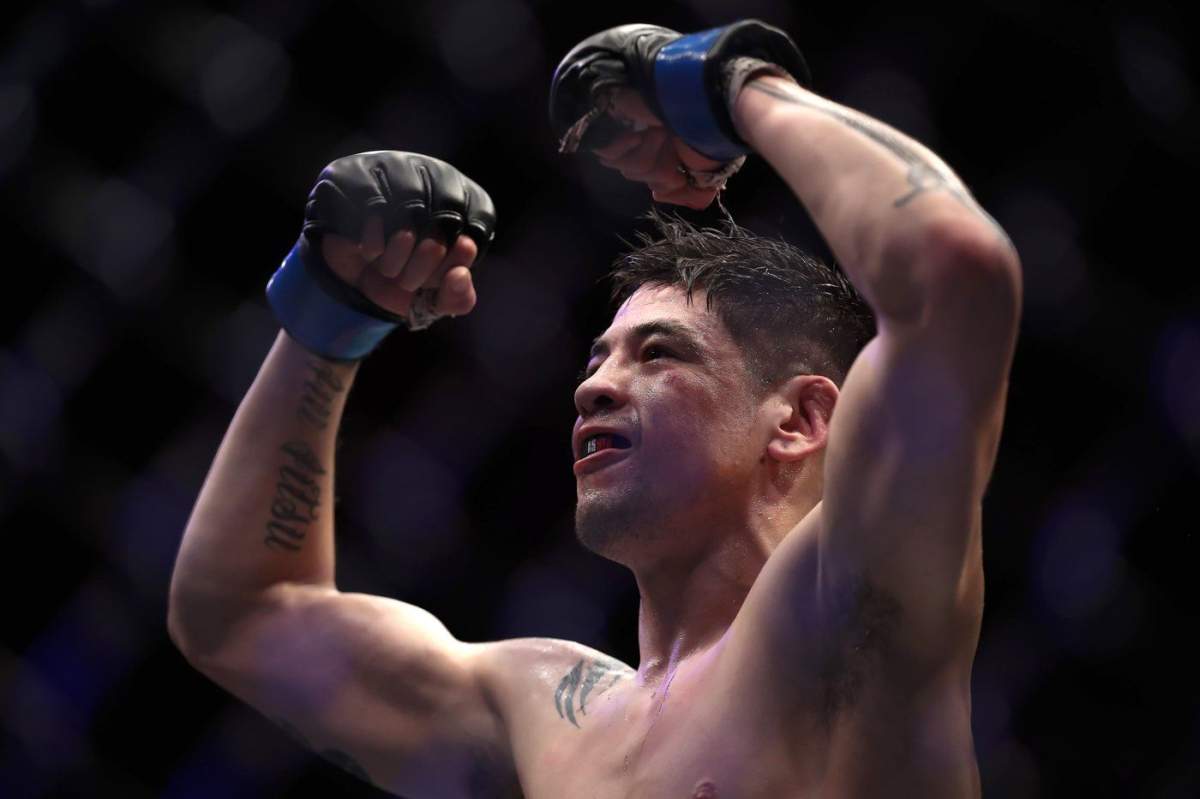 Mexico's Brandon Moreno, celebrates victory over Brazil's Gilbert Durinho in their flyweight title bout at the UFC 283 mixed martial arts tournament in Rio de Janeiro, Brazil, Sunday, Jan. 22, 2023. Former flyweight champion Brandon (The Assassin Baby) Moreno will take on No. 3 contender Amir (The Prince) Albazi in the main event of a UFC Fight Night card on Nov. 2 in Edmonton.