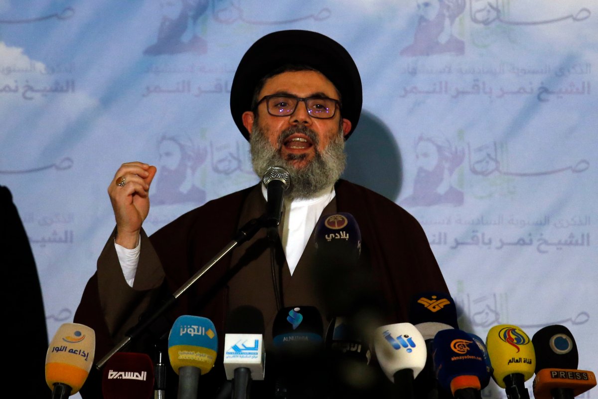 Senior Hezbollah leader Hashem Safieddine speaks during a conference for Saudi opposition in the southern Beirut suburb of Dahiyeh, Lebanon, Wednesday, Jan. 12, 2022.